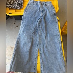 Three Bird Nest Wide-Leg Blue Jeans